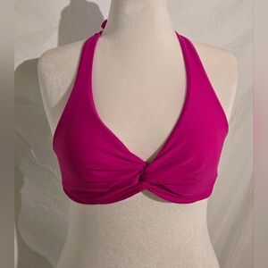 Twist Front Halter Bikini Top in Hot Pink